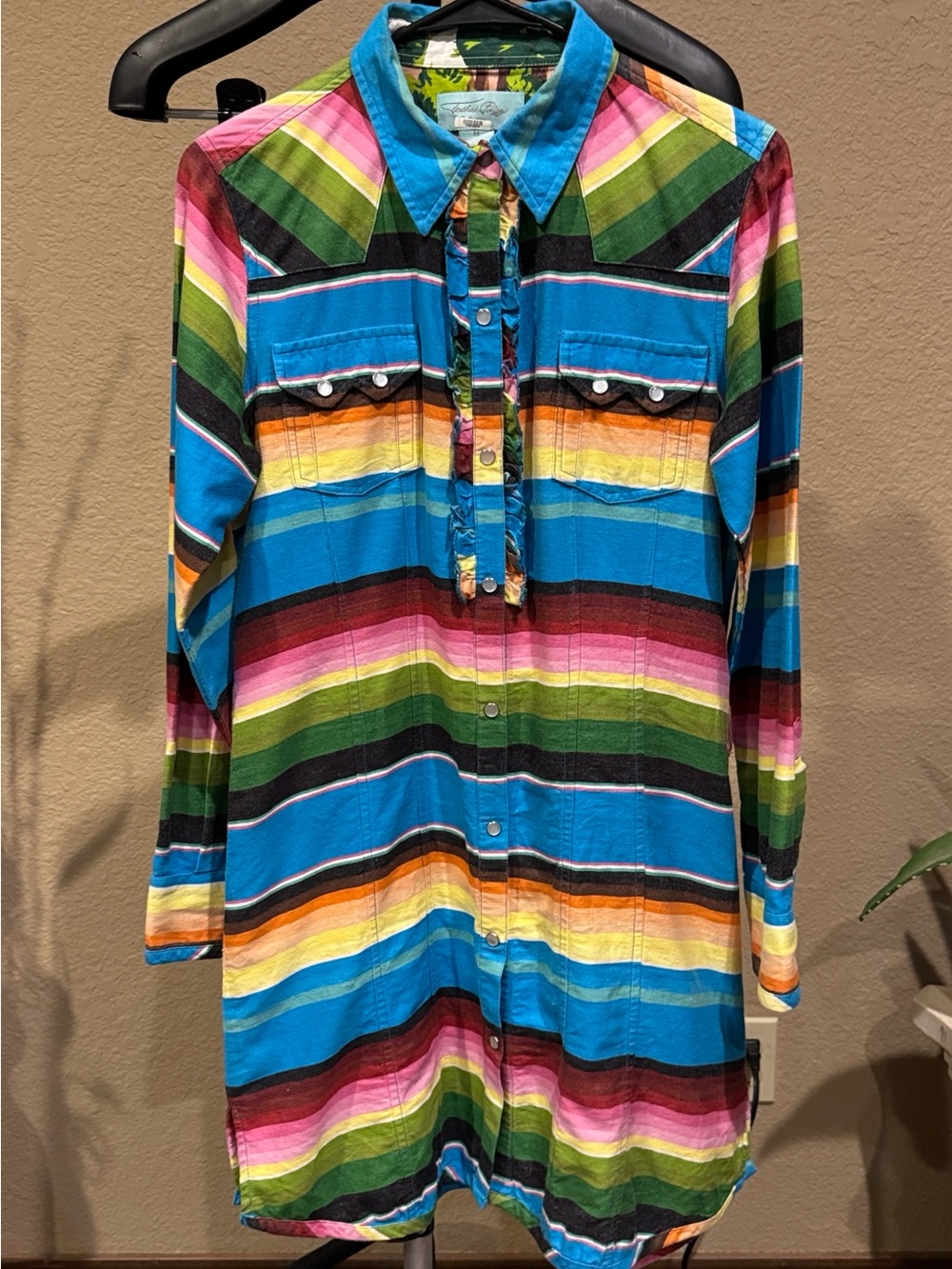 Vibrant Multi-Stripe Serape Pearl Snap Button-Up Shirt/Dress